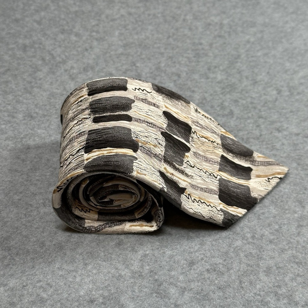 Cocktail Collection Abstract Silk Tie Gray Black Tan‎ Made China Vintage 90s